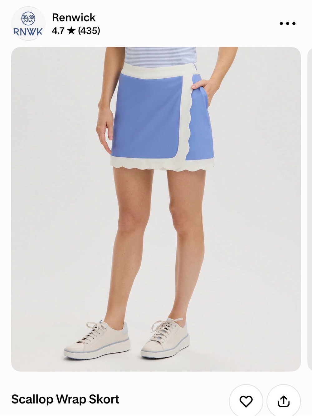 Renwick Golf, NWT Scallop Wrap Skort in Periwinkle with Cream Trim size 4